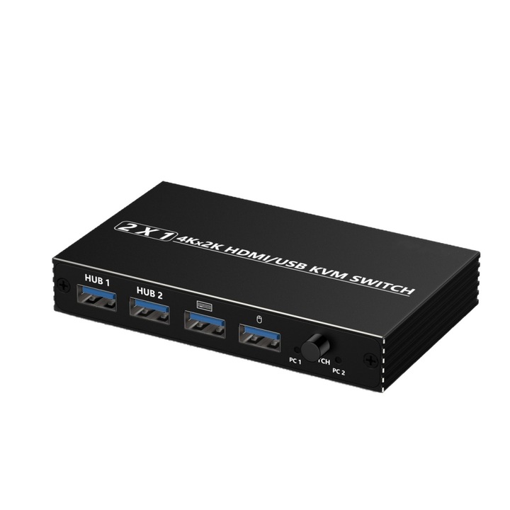 Comutator HDMI KVM, USB 2.0, suporta 4K@60Hz, HDMI 2.0, compatibil cu computere, monitoare, tastaturi, mouse-uri si imprimante. Compatibilitate extinsa, plug-and-play, negru