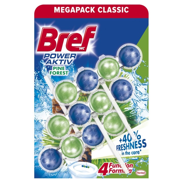 Odorizant WC Bref, Power Aktiv, 3x50gr, parfum de brad, gel
