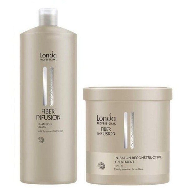 Pachet sampon și tratament Londa Professional Fiber Infusion, 1000 ml, 750 ml, cu Keratina, pentru par degradat