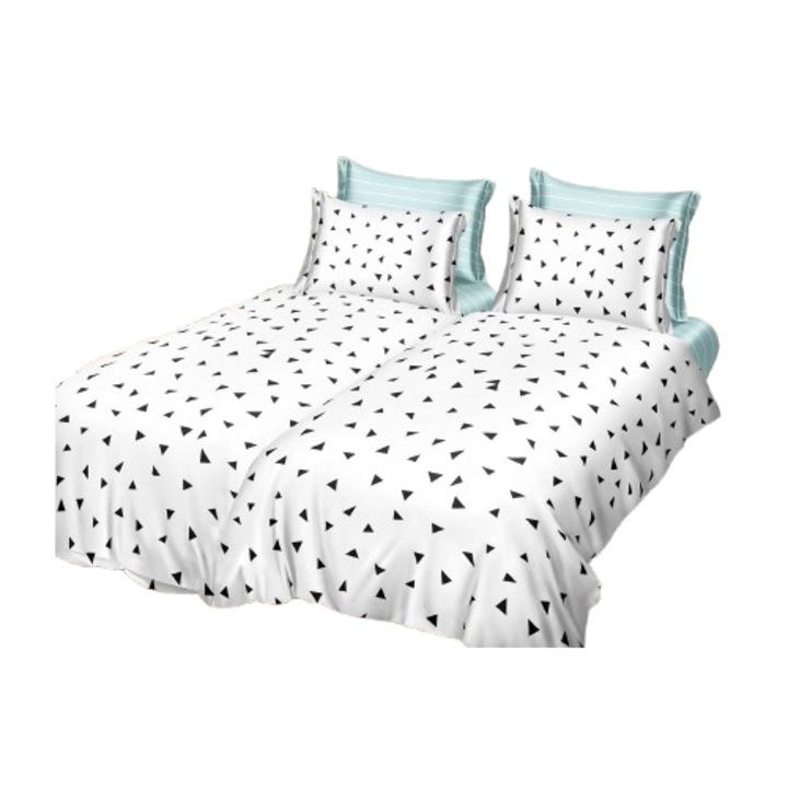 Ágynemű, 7 részes, gumírozás nélkül, 1 személyes, 160x220 cm, háromszög mintás