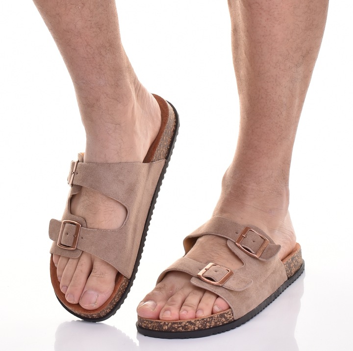 Мъжки чехли Martinus, класически, регулируеми, екологична кожа, бежови