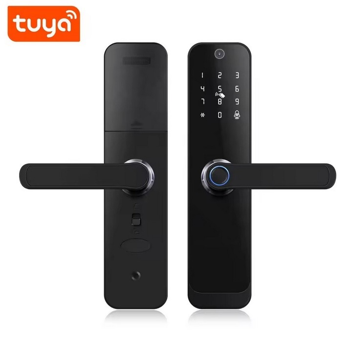 Broasca Electronica Smart WiFi Cu Amprenta, Cod PIN Si RFID, Maner Usa Digital, Control Aplicatie Tuya Smart, Onshop, Negru