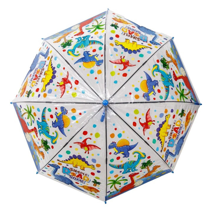 Автоматичен прозрачен чадър с динозаври, 66см