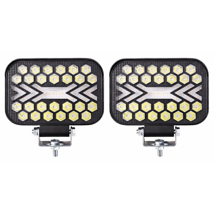 Set 2 Proiectoare Auto LED 5 inch Alb + Galben, Dual Color, Moduri Flash/Flow/Constant, 12V-24V, Off Road, Jeep, Tractor