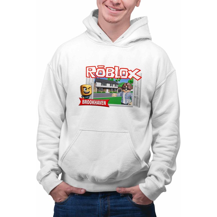 Hanorac Personalizat Barbati Roblox Brookhaven, alb, marime 3XL