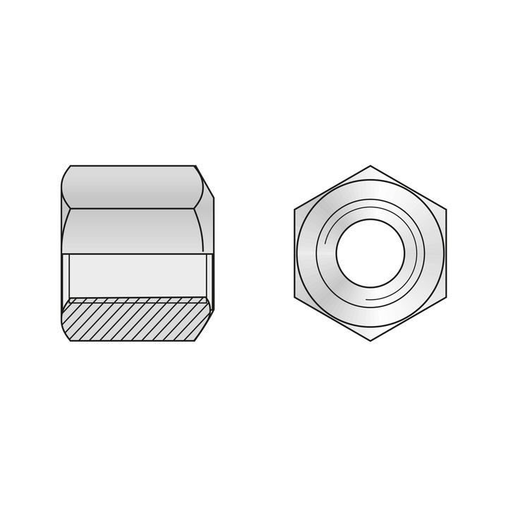 Set 20 x Piulita Hexagonala Inalta 6330 Otel Gr.10-M10