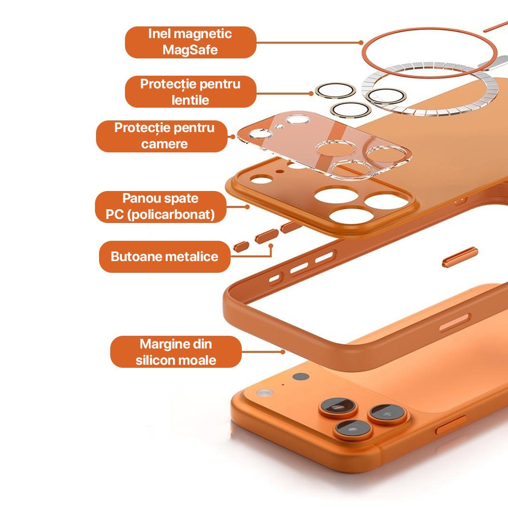 Husa pentru iPhone 13 Pro Max DaDen MagConverse, MagSafe, Incarcare Wireless, Protectie Camera, Design Slim Mat, Roz