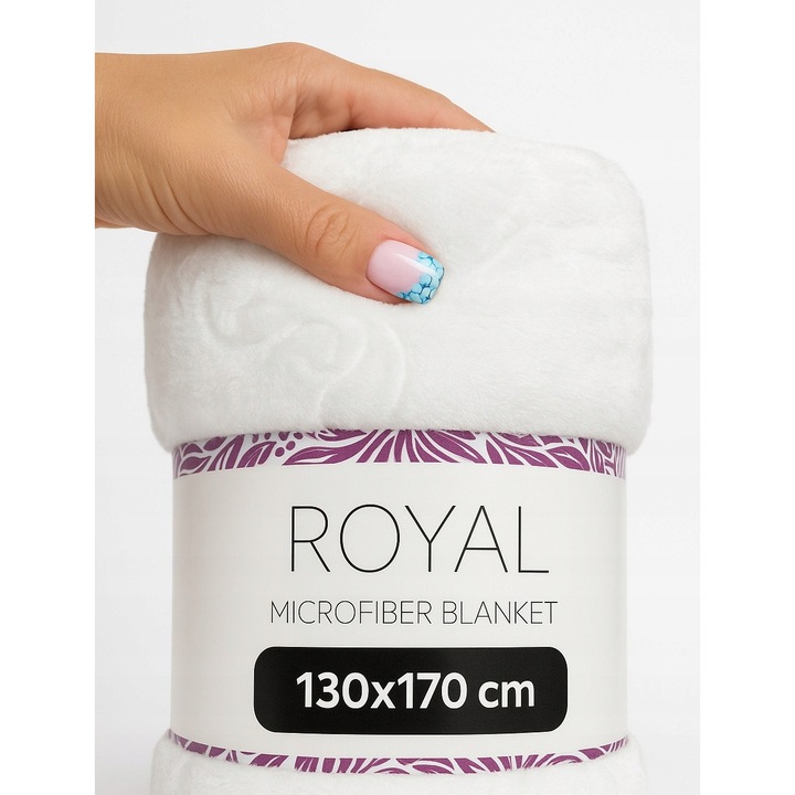 Patura Moale 130x170 Embosata Pled Pentru Pat Fotoliu Canapea Cadou Alb