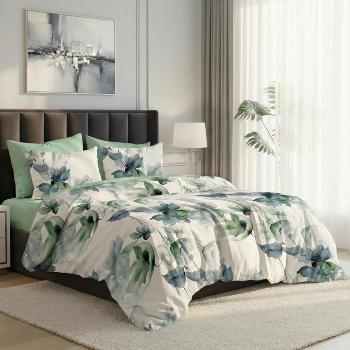 ELVO Economy dupla ágynemű 6 részes Eleganta fehér/zöld LEE16 Ralex Pucioasa