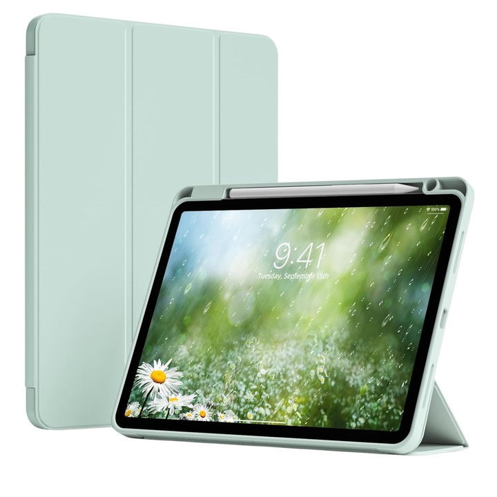 Husa pentru iPad Air 11 (2024) / Air 11 (2025) Comari® EliteCover, protectie completa, functie stand trifold, suport stylus integrat, design elegant tip carte, Verde Matcha