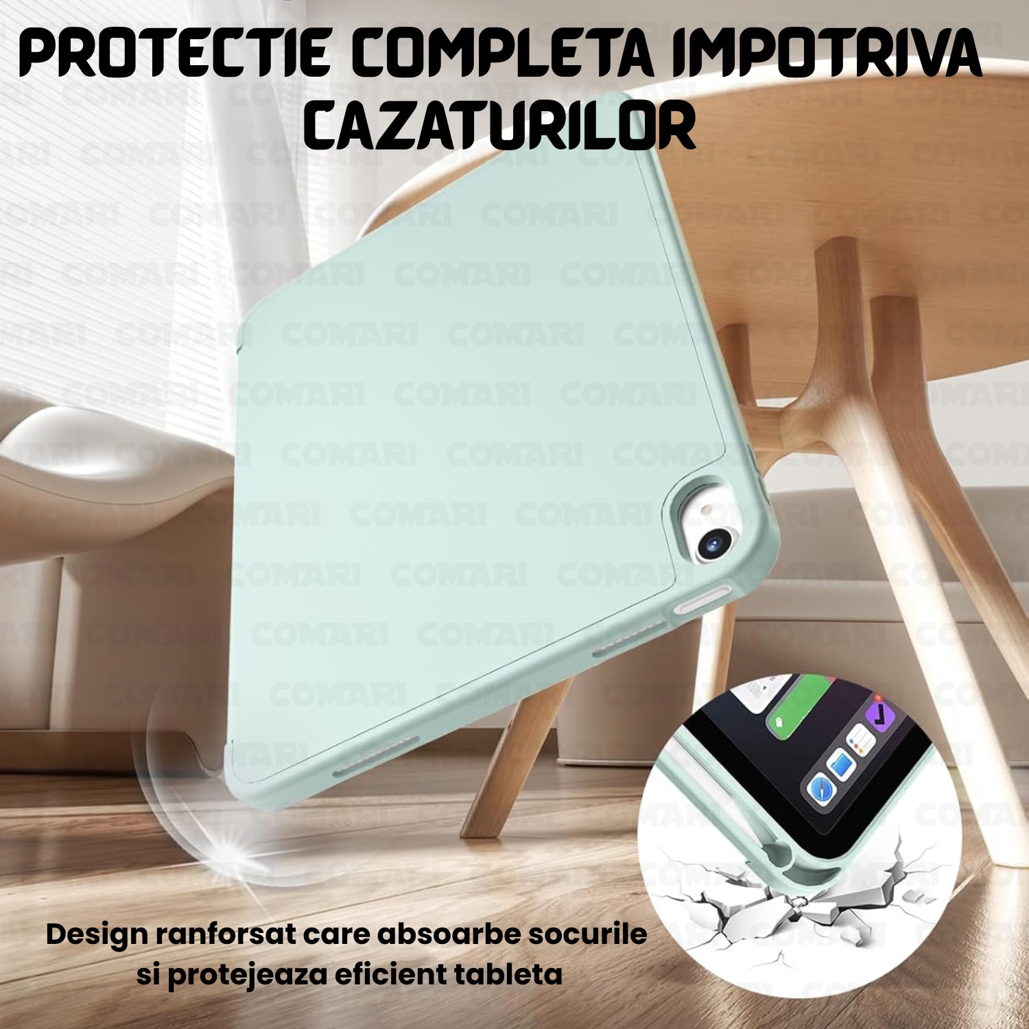 Husa pentru iPad Air 11 (2024) / Air 11 (2025) Comari® EliteCover, protectie completa, functie stand trifold, suport stylus integrat, design elegant tip carte, Verde Matcha