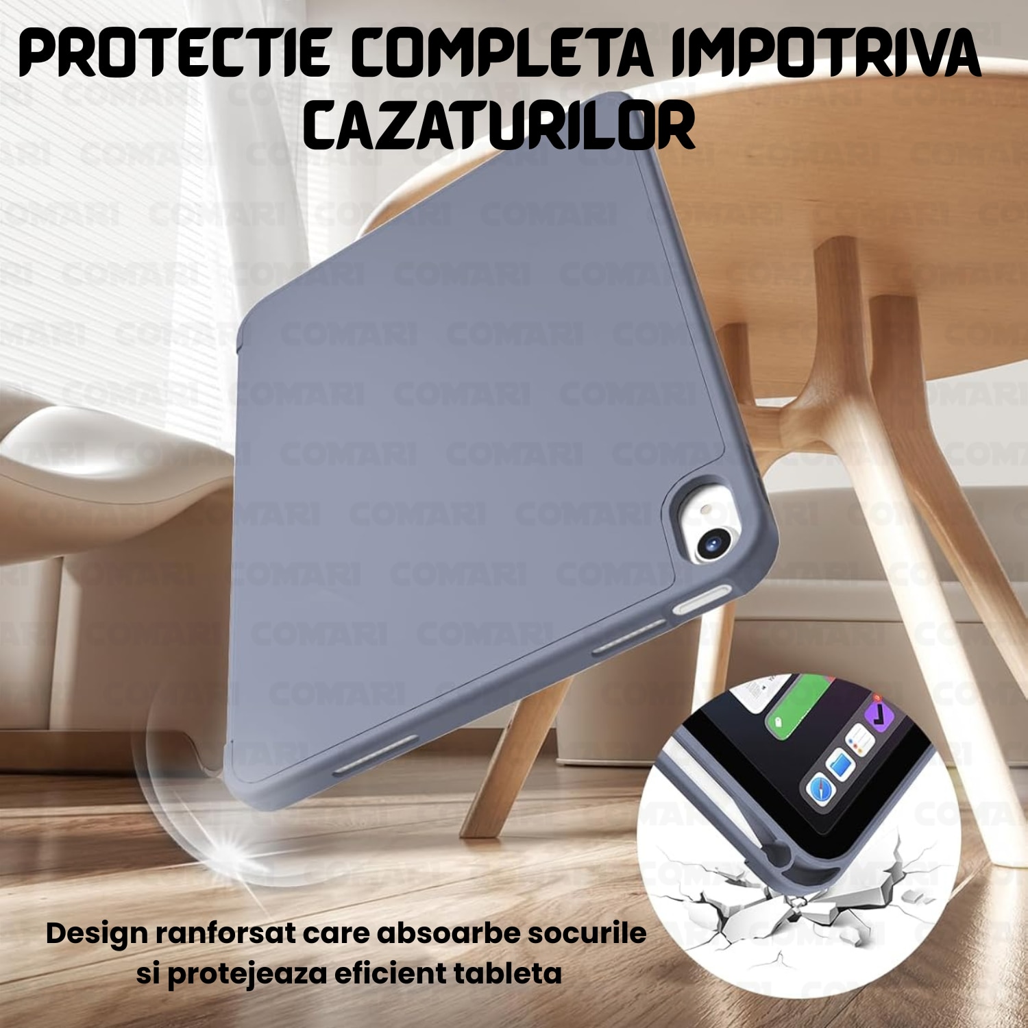 Husa pentru iPad Air 11 (2024) / Air 11 (2025) Comari® EliteCover, protectie completa, functie stand trifold, suport stylus integrat, design elegant tip carte, Mov