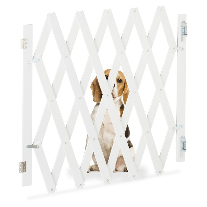 Gard de siguranta pentru copii si animale de companie Relaxdays, lungime maxima 126 cm, din bambus, pliabil, Alb