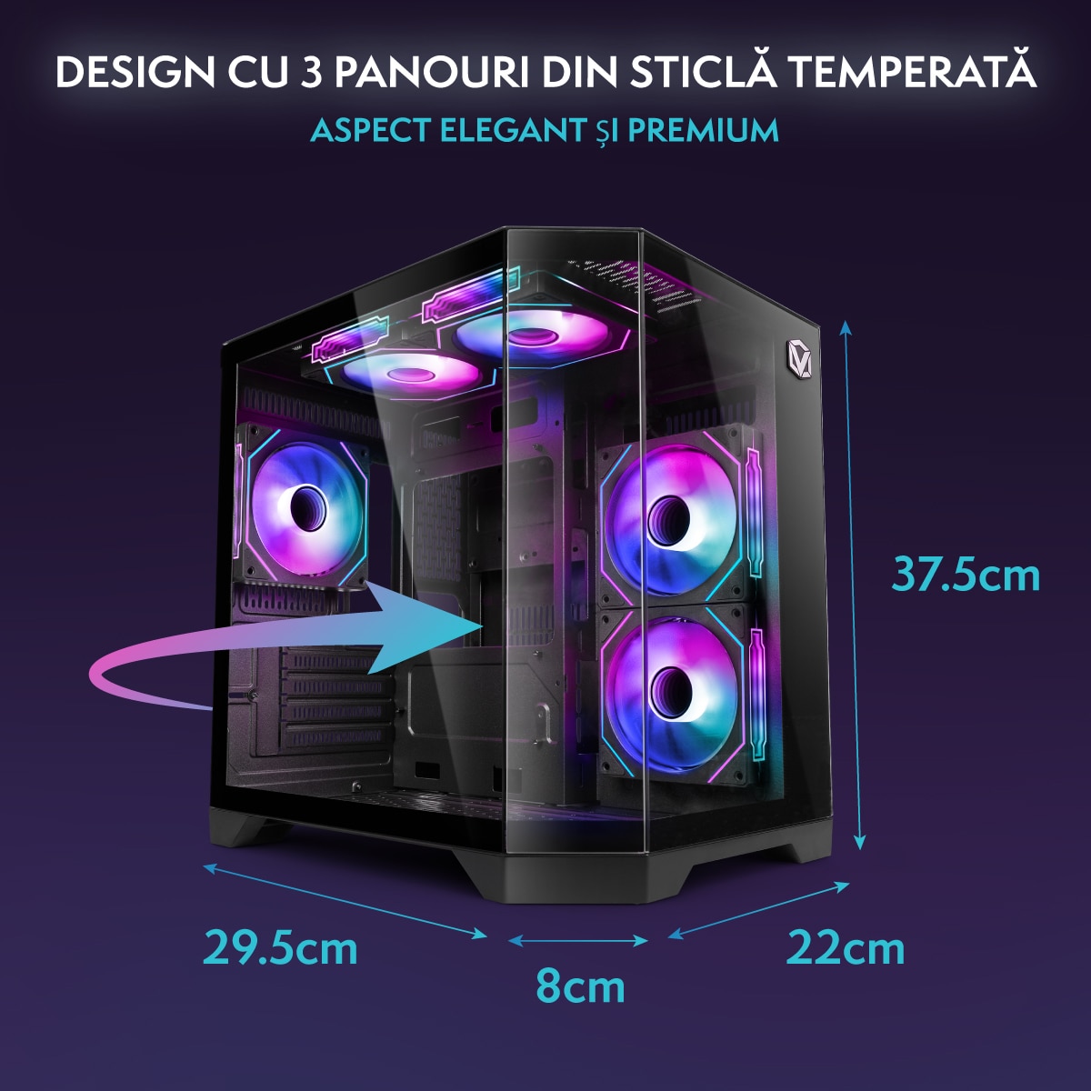 PC Gamer Vibox V-525, Ryzen 5 5500, RTX 4060 8GB, Negru, 23 inch