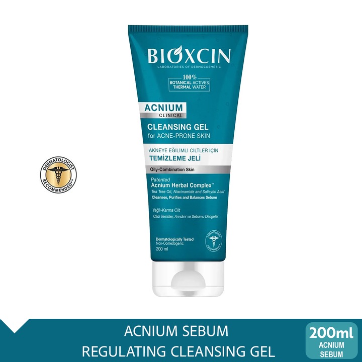 Bioxcin Acnium Gel de Curatare pentru Fata cu Reglare Sebum 200 ML – Ten Gras si Predispus la Acnee