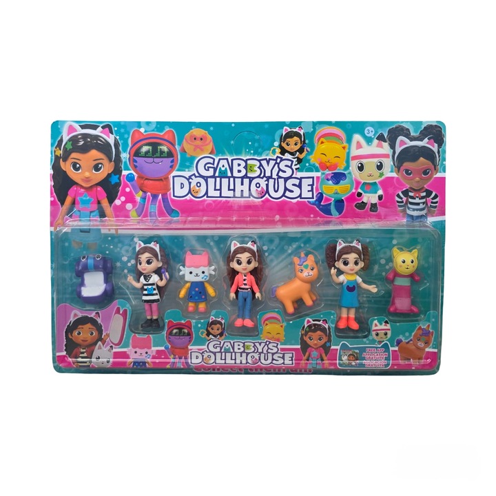 Set 8 figurine Virtual Trend®, Gabby’s Dollhouse – Colectie personaje, jucarii copii, compatibile cu casa lui Gabby, multicolor, 8 cm