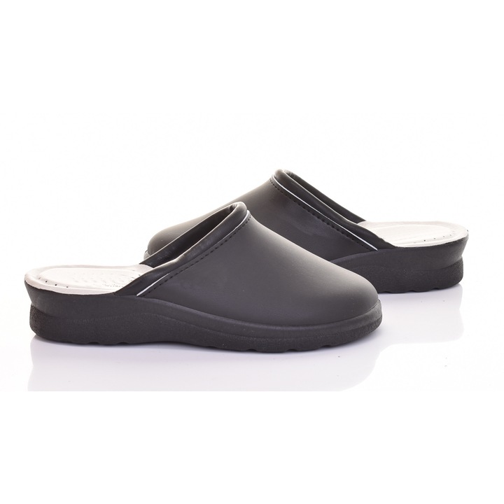 Papuci dama, Martinus, usori, negru, piele ecologica