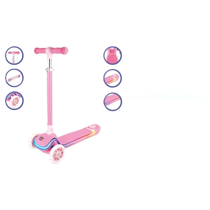 Trotineta cu Lumini LED pentru Copii, Roz
