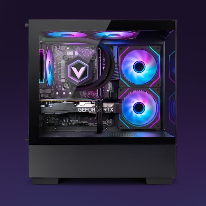 Геймърски компютър Vibox IV-542, AMD Ryzen 7 5700X, NVIDIA GeForce RTX 3050, 16 GB RAM, 500 GB SSD, Черен, 23" монитор, Пълен комплект