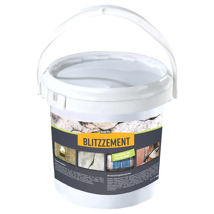 Ciment rapid Blitzcement Everfix, galeata 1 kg, rezistent la intemperii, inghet, apa si coroziune