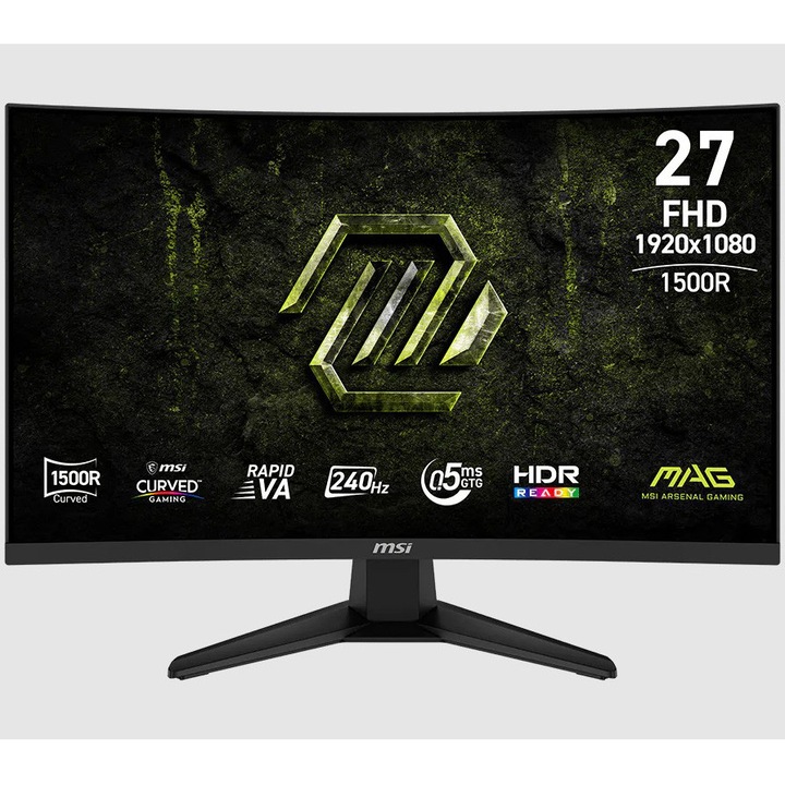 Monitor Gaming MSI MAG 275CF X24, 27", FHD (1920x1080), Rapid VA, Curbura 1500R, 240Hz, 0.5ms GtG, Adaptive-Sync, HDR Ready, 2x HDMI™ 2.0b, 1x DisplayPort 1.2a, VESA 100x100mm, Negru
