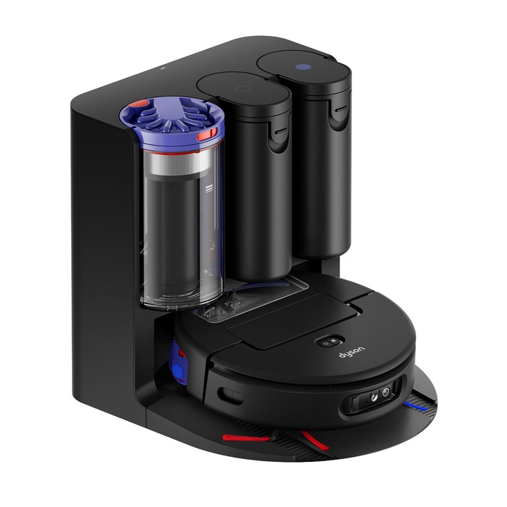 Робот прахосмукачка Dyson Spot+Scrub Ai 586183-01, За мокро и сухо почистване, 18.000Pa, Предна камера с усъвърш AI технология, Автомат станция за изпразв