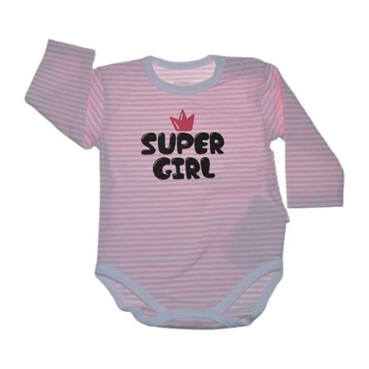 Body cu maneca lunga, pentru bebelusi, Koala Paski K291-62, Roz 62 CM