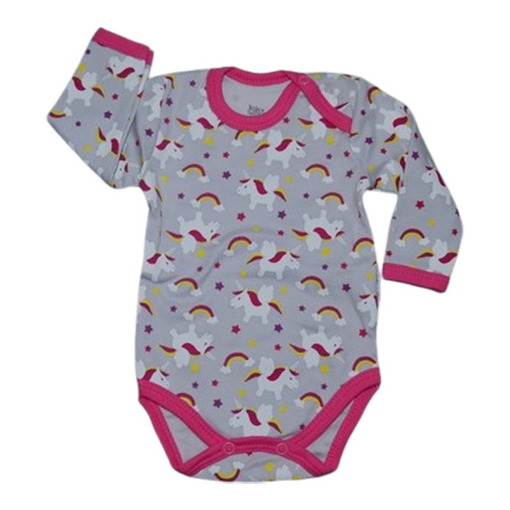 Body cu maneca lunga, pentru bebelusi, Koala BE UNICORN, K0303G-62, Gri 62 CM