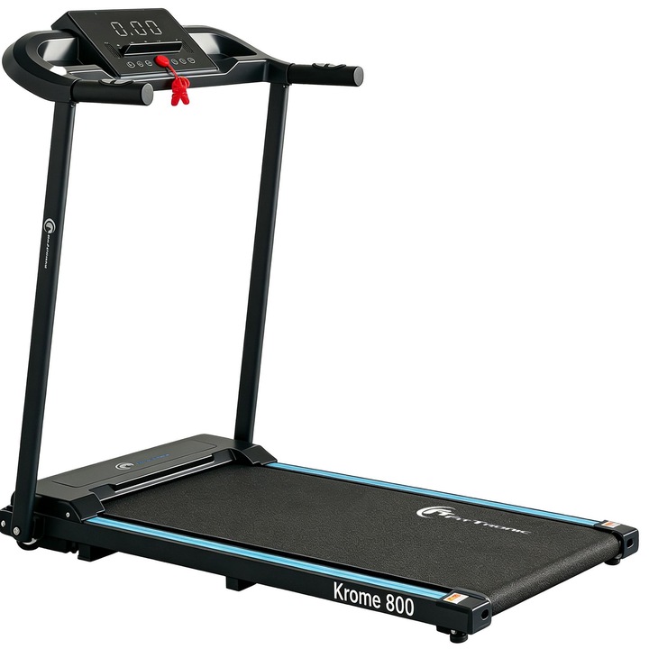 Banda de alergare FitTronic® Krome 800, motor 2 CP, viteza maxima 10 km/h, greutate suportata 100 kg, 12 programe de antrenament