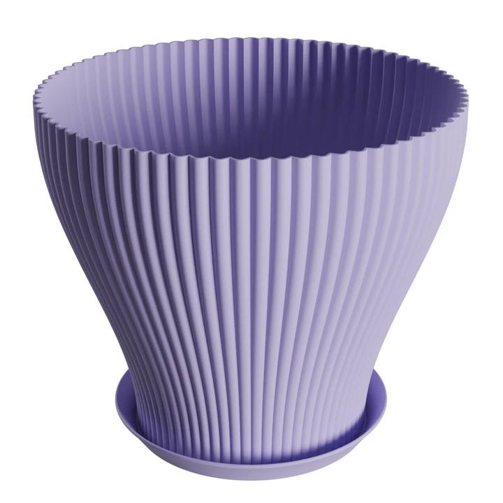 Ghiveci Decorativ Cozy Waves Pentru Interior, Cu Farfurie, Lila, Diametru 24 cm