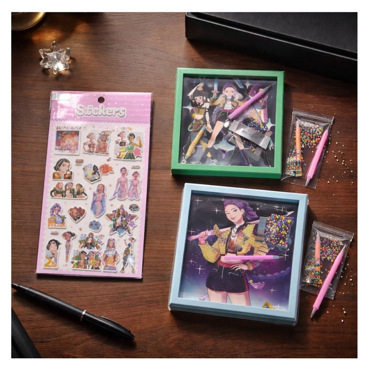 victiny Set 2 kit-uri de pictura cu diamante k pop si o folie cu 20 de stikere cu sclipici
