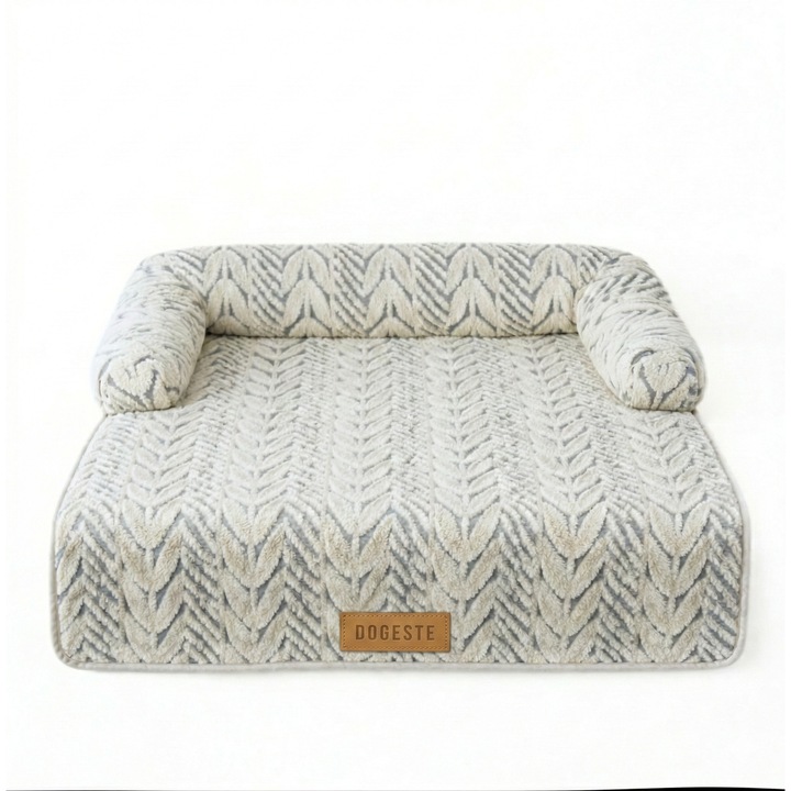 Pat protector canapea pentru caini si pisici DOGESTE Covo 80x90 cm, material rezistent, antiderapant, lavabil, bej-gri