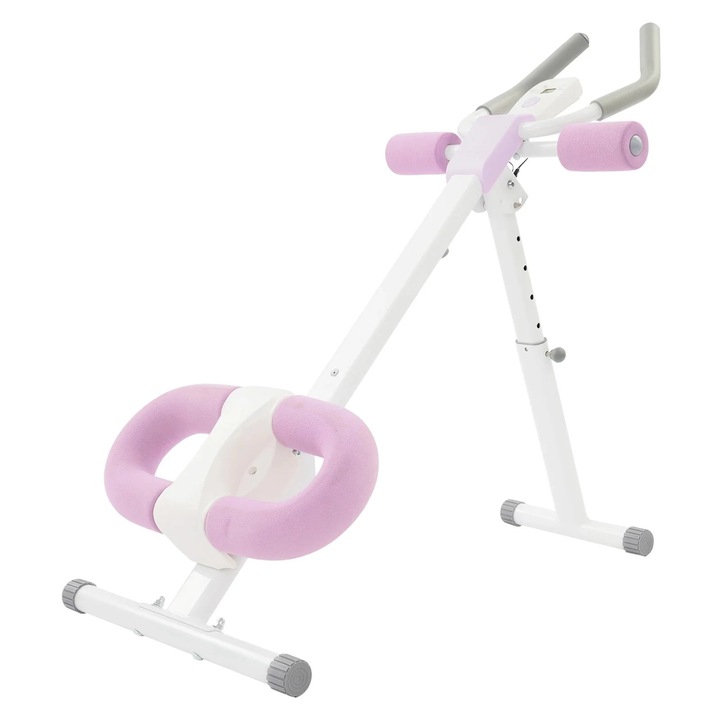 Aparat de antrenament abdominal reglabil, 2 unghiuri, 5 inaltimi, violet, 114x50, 5x54-70cm, set 2 benzi de exercitii