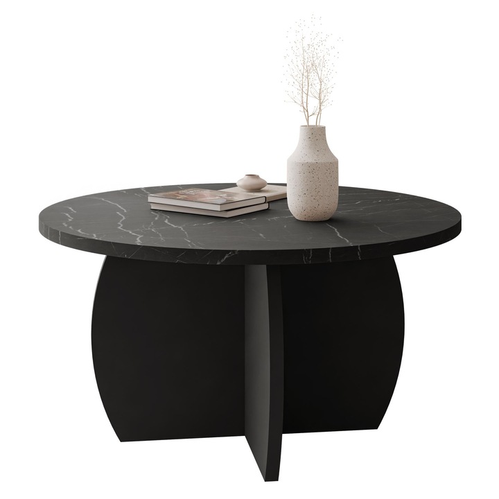 Masuta cafea rotunda Blipz, MIRJAN 24, negru / marmura negru, 74x74x40 cm