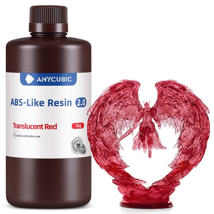 3D gyanta, Anycubic ABS-Like 2.0, 1kg, Átlátszó Piros, 3D nyomtatóhoz