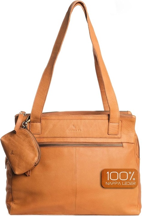 Geanta De Umar Lavalen Pentru Femei, 28 x 15 x 35 cm - Geanta Din Piele Napa Lucrata Manual, Cu Compartimente Multiple, Fermoare Multiple, De Inalta Calitate, Coniac
