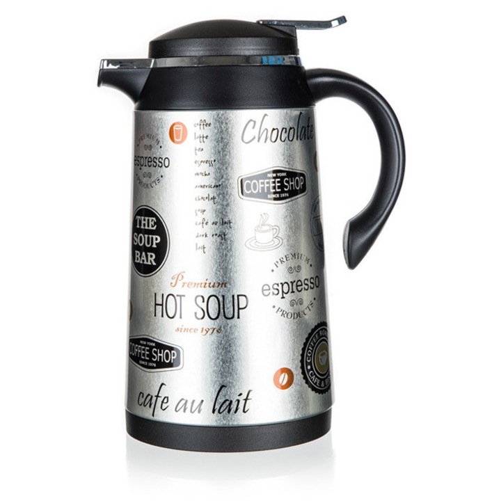 Termosz Vetro Plus Conte, 1l, műanyag és rozsdamentes acél, kávé design