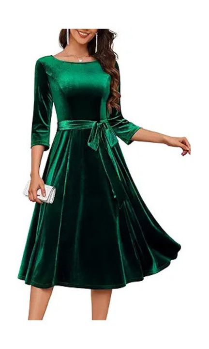 Rochie midi dama DRESSTELLS, catifea verde, marime S