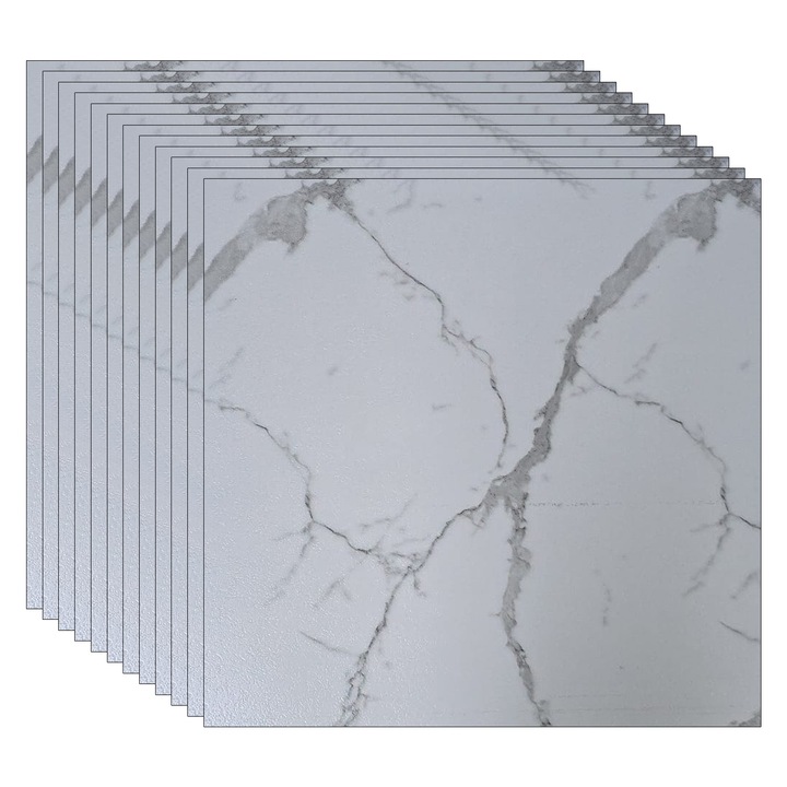 Set 24 placi PVC autoadezive pentru pardoseală NEXTLY, reutilizabile, rezistent la apă, gri-alb, 45.7x45.7cm