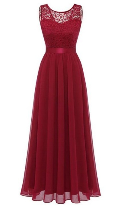 Rochie lunga Berylove, S, sifon si dantela, rosu