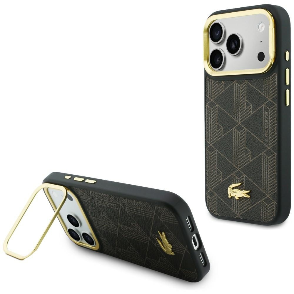Husa Lacoste PVC Blend cu Stand compatibila cu iPhone 17 Pro Max, Maro