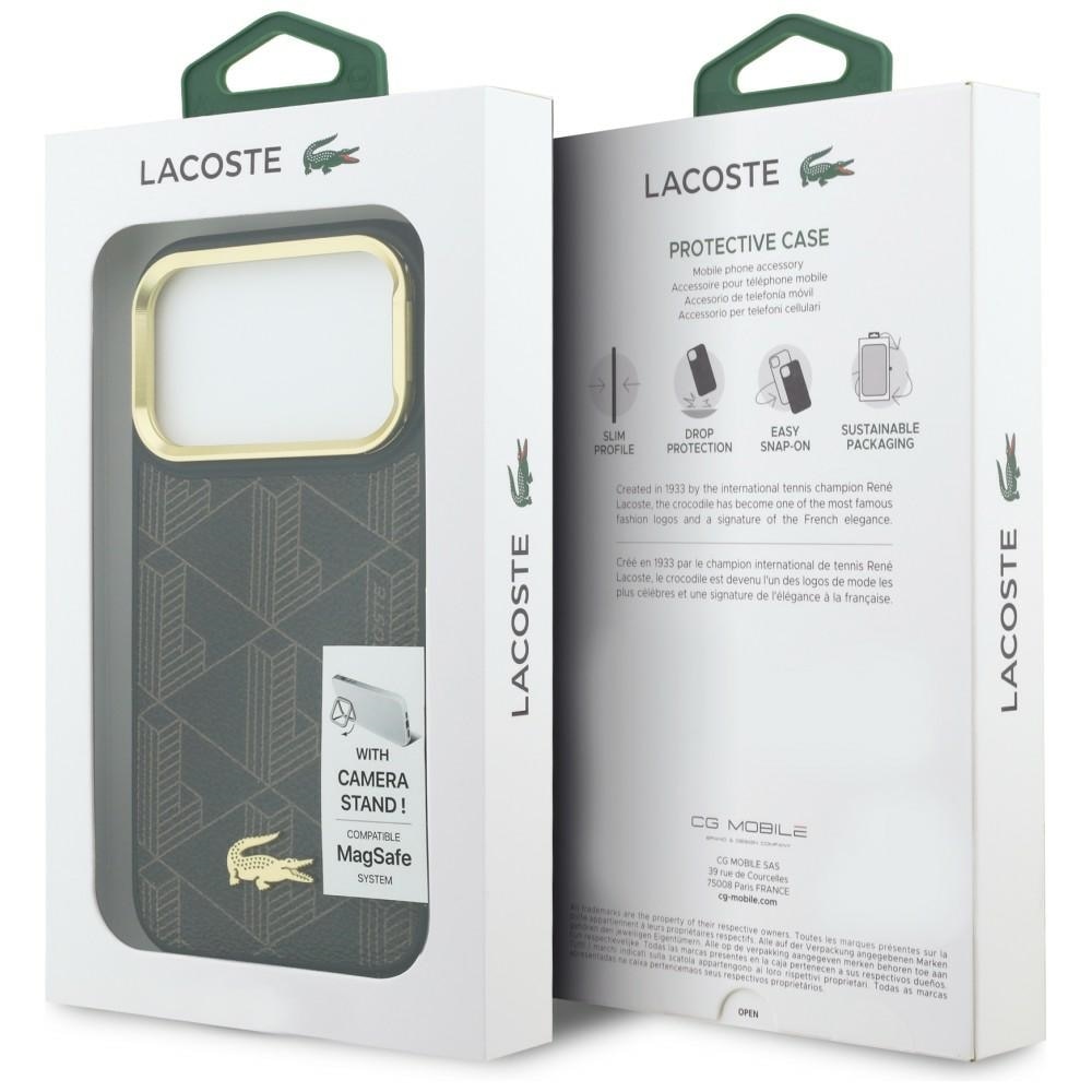 Husa Lacoste PVC Blend cu Stand compatibila cu iPhone 17 Pro Max, Maro
