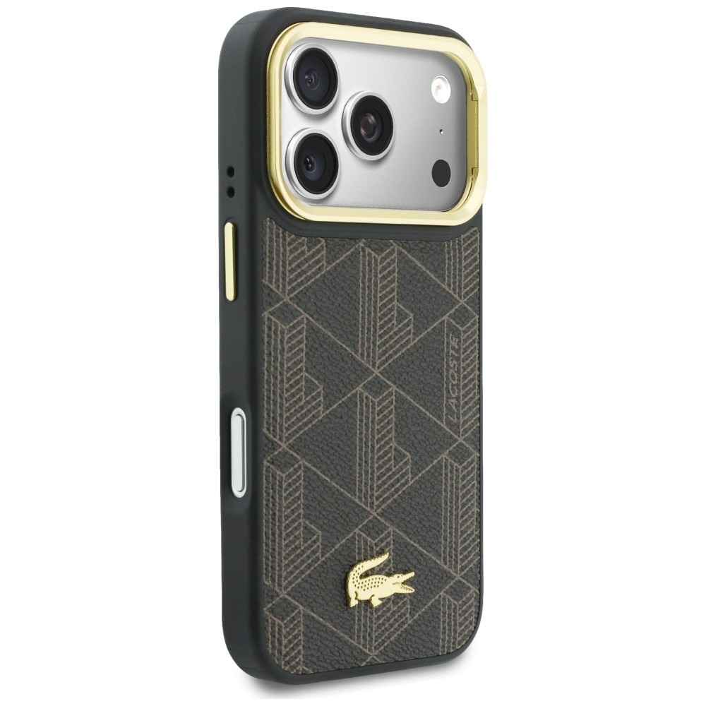Husa Lacoste PVC Blend cu Stand compatibila cu iPhone 17 Pro Max, Maro