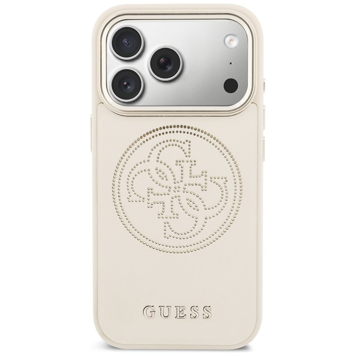 Калъф Guess Perforated 4G MagSafe Бежов за iPhone 17 Pro, еко кожа, TPU, PC