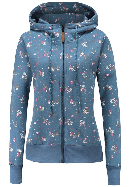 TrendiMax női kapucnis pulóver cipzárral és kapucnival, nyomott mintás, kék, L