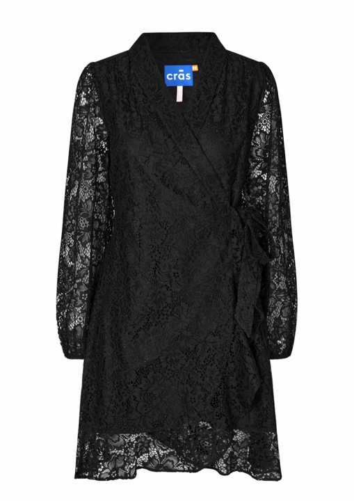 Cras fekete csipkeruha, 36-os méret, hosszú ujjú, masnis övvel