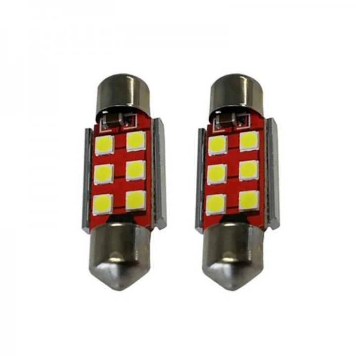Set 2 Becuri LED Auto 5W 6 LED-uri, PENDAN, Alb 39mm 12V