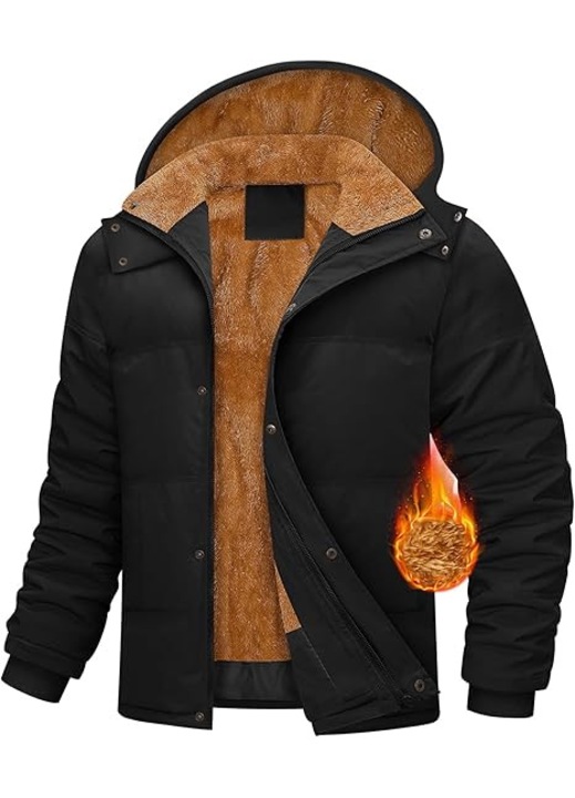 Geacă pentru bărbați, Yuson Girl, imblănită, rezistentă la vânt, cu glugă detașabilă, neagră, marimea XL