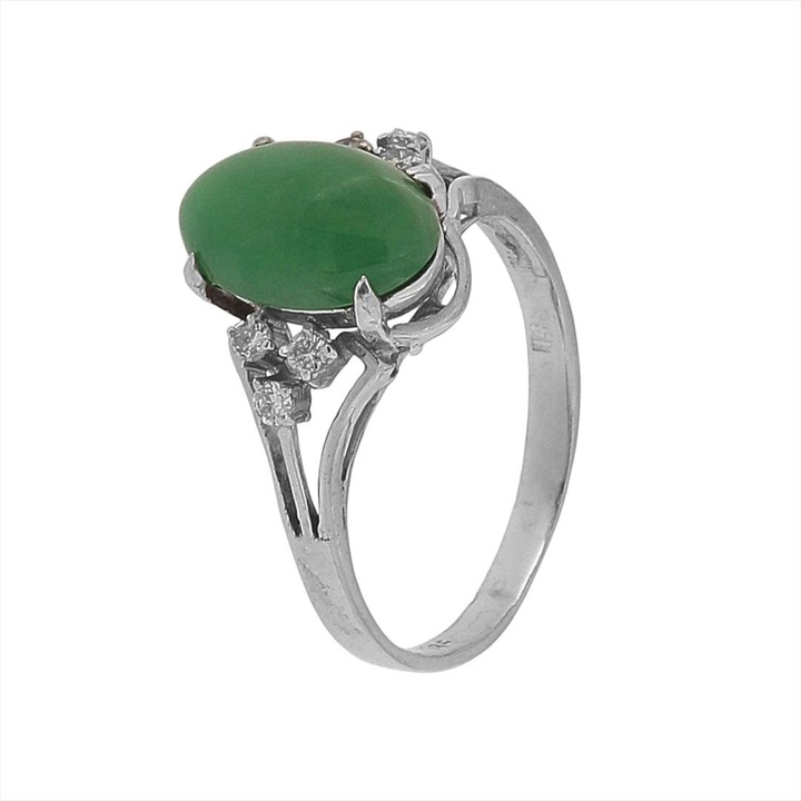 Inel din Aur 14K decorat cu Jad Jadeit Natural 2.55ct. si Diamante Naturale 0.15ct. G-H VS2-I1 Masura 58 3.58g