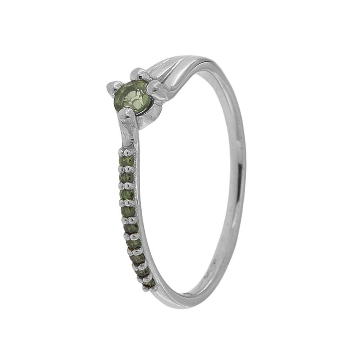 Inel din Aur 14K decorat cu Safir Verde Nat. 0.18ct. Eye-Clean si Diamante Verzi Naturale 0.07ct. VS2-SI2 Masura 55 1.67g